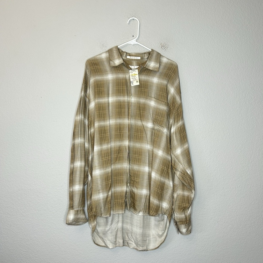 NWT Vintage Perry Ellis Plaid Rayon Shirt Mens L Deadstock 90s Grunge Made HK